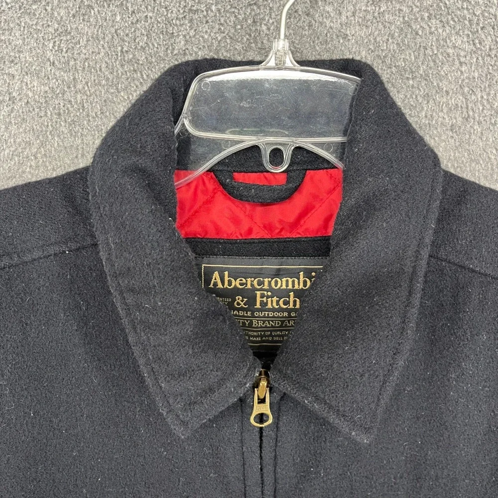 Abercrombie‎ Fitch Jacket Mens Large Black Wool Blend Quilted Lined Zip Up